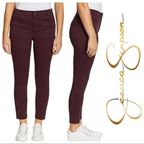 NEW! NWT JESSICA SIMPSON Women Ladies High Rise Skinny Jean in Wine Red - Picture 1 of 13